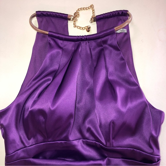 Eliza J Chain Strap Pleated Cocktail Dress Purple (8) - Picture 7 of 17